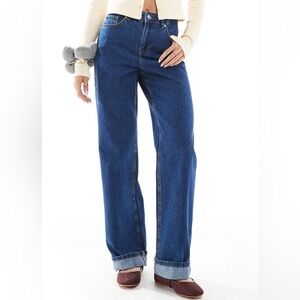 Miss Selfridge Cuffed Blue Flare Jeans Size 6